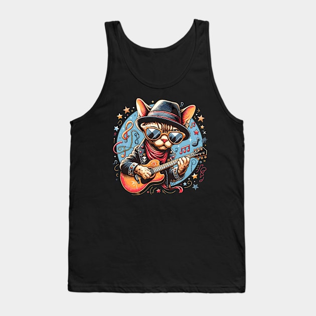 Devon Rex Cat Playing Guitar Tank Top by Graceful Designs